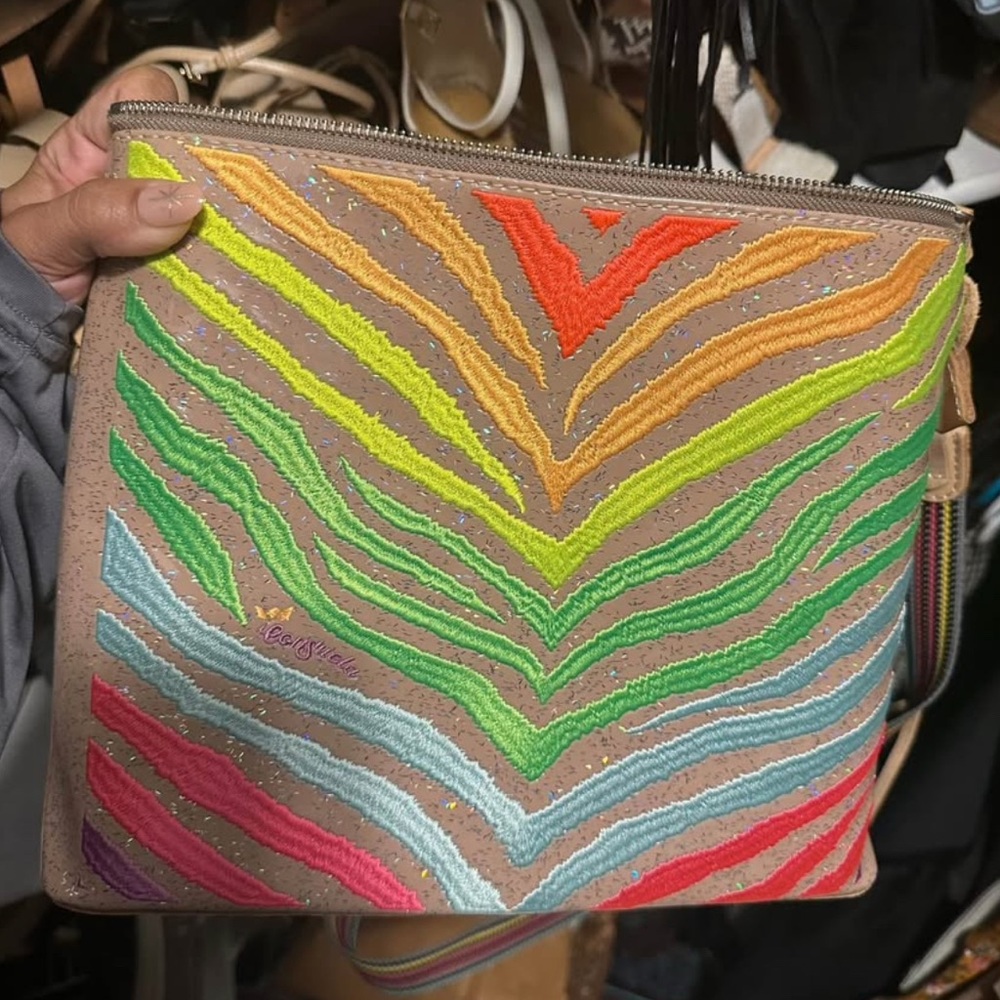 Consuela Orange and Green Clutch Vibrant Dynamic Design